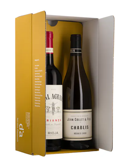 Geschenkkarton im les vins d'auteurs gelb für zwei 75cl Flaschen